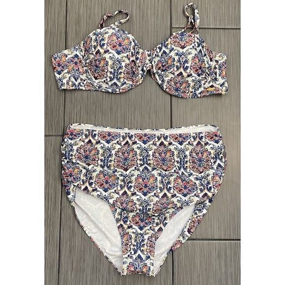 Nicole Miller Two Piece Blue Patterned Print Size 3X NWOT - Picture 1 of 11